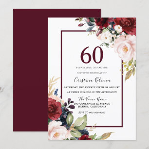 Invitation Femme florale bordeaux Mens 60e anniversaire