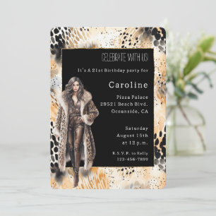 Invitation Femme léopard sauvage Manteau animal Anniversaire