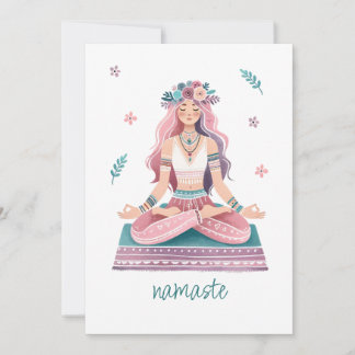 Invitation Femme méditant Namaste - Illustration bohème