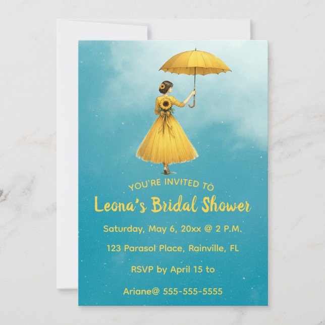 Invitation Femme modifiable avec douche de mariée parapluie j (Devant)
