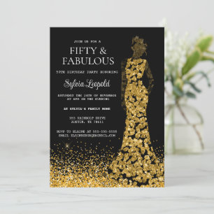 Invitation Femme noire et or en robe 50e anniversaire