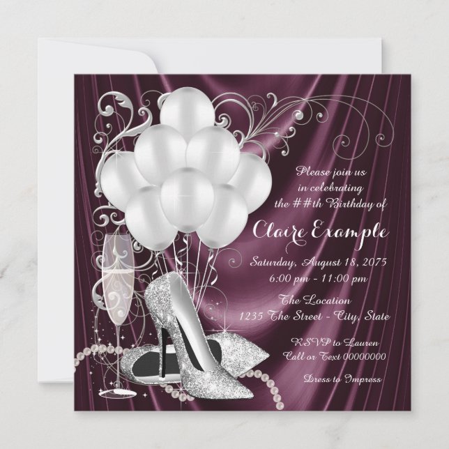 Invitation Femme Plum violet fête d'anniversaire Luxe (Devant)