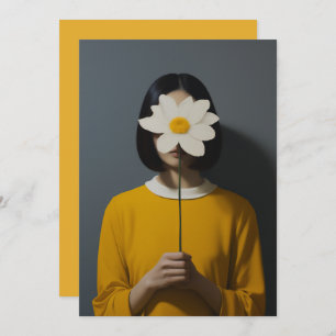 Invitation Femme robe jaune Fleur blanche