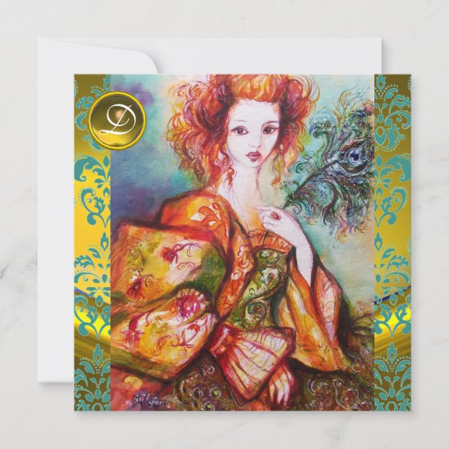 INVITATION FEMME ROMANTIQUE AVEC PÂTE DE PEACOCK ÉCLANTE (Devant)