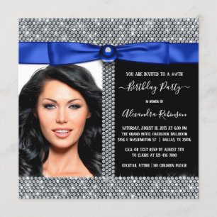 Invitation Femme Royal Blue Diamond Photo Anniversaire