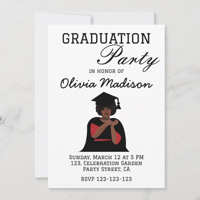 Invitation Femme souriante Black and White Graduation Party (Devant)