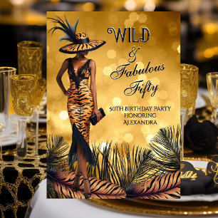 Invitation Femme Tigre Dorée Cinquante Ans Anniversaire Sauva