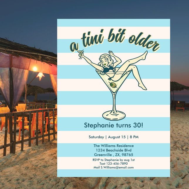 Invitation Femme Un Peu Plus Âgée Martini Rétro 30e Anniversa (Créateur téléchargé)