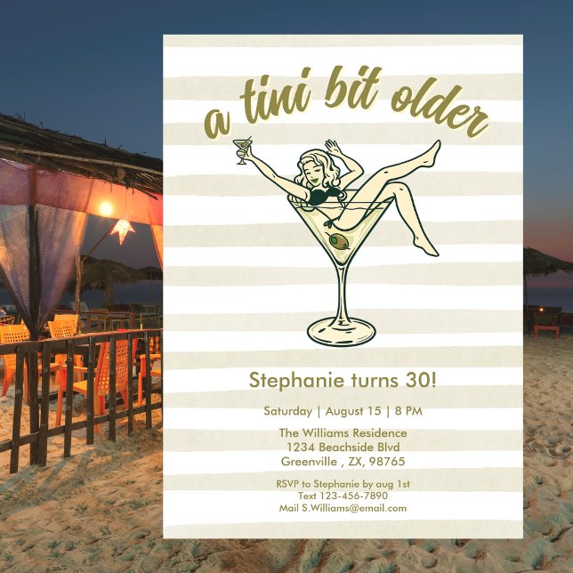 Invitation Femme Un Peu Plus Âgée Martini Rétro 30e Anniversa (Créateur téléchargé)