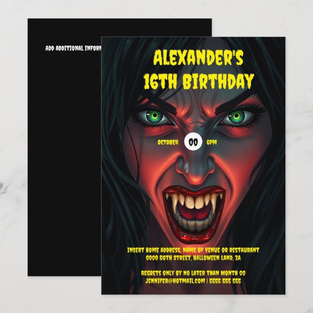 Invitation Femme vampire (Devant / Derrière)