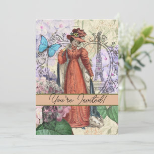 Invitation Femme victorienne à la mode rouge colorée