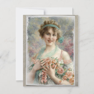 Invitation Femme victorienne avec Rose sur Arrière - plan aqu