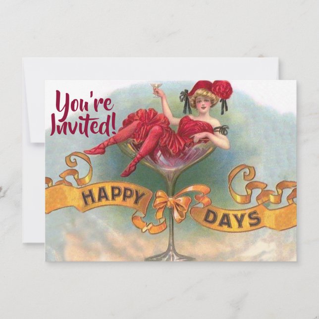 Invitation Femme victorienne Champagne Rouge Happy (Devant)