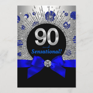 Invitation FEMMES 90e fête d'anniversaire Royal Blue Silver