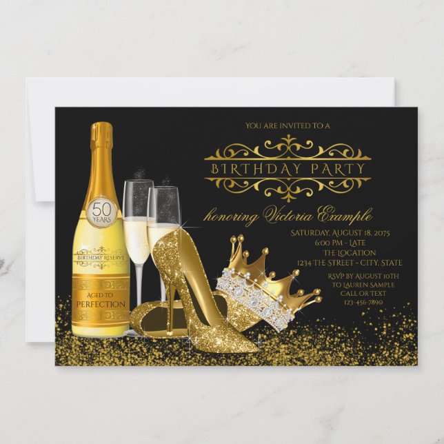 Invitation FEMMES Black Gold High Talons Princesse Anniversai (Devant)