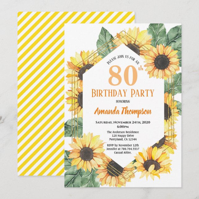 Invitation Femmes de la fête du 80e anniversaire du tournesol (Devant / Derrière)