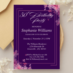 Invitation Femmes Floral Moderne Élégante 50e fête d'annivers