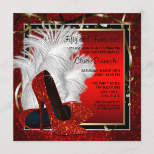 Invitation Femmes Noir et Rouge Haut talons fête d'anniversai