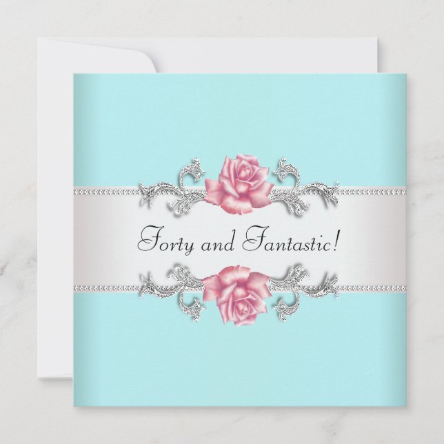 Invitation Femmes Roses roses roses Turquoises Élégante fête  (Devant)