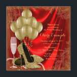 Invitation Femmes Rouge et or Anniversaire Parties scintillan<br><div class="desc">Invitation à la fête d'anniversaire rouge et or de la femme avec de belles chaussures à talon haute parties scintillant d'or, ballons d'or, champagne et perles sur un arrière - plan tourbillon rouge et or. Cette élégante invitation de fête d'anniversaire rouge et or est facilement customisée pour votre événement en...</div>