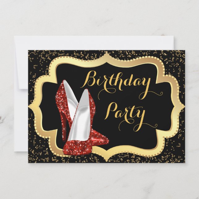 Invitation FEMMES Rouge talon haut fête d'anniversaire (Devant)