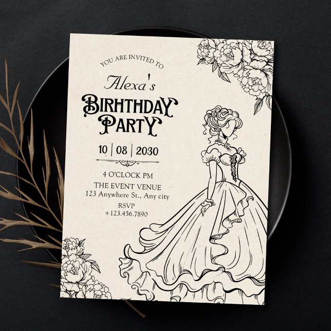 Invitation Femmes vintage en robe d'anniversaire (Créateur téléchargé)