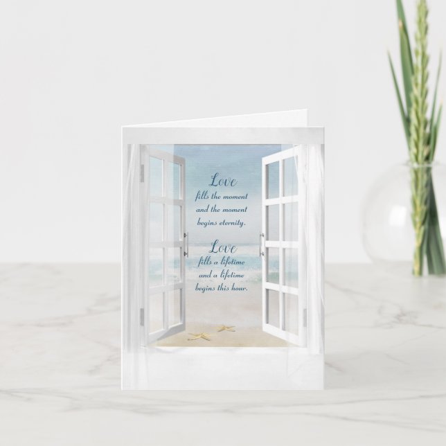 Invitation Fenêtre de mariage sur l'océan avec étoile de mer (Devant)