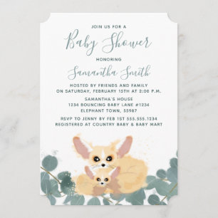 Invitation Fennec Fox Baby shower Aquarelle Verdure