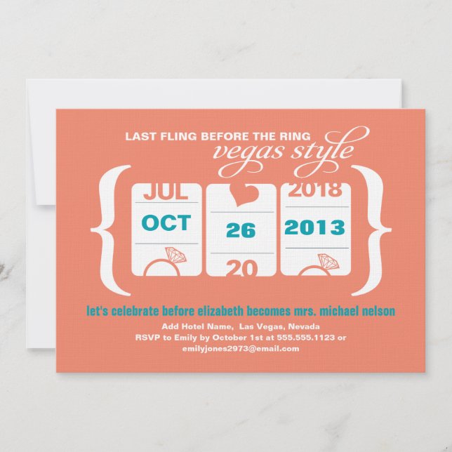 Invitation Fente machine à sous Bachelorette Party à Vegas (Devant)