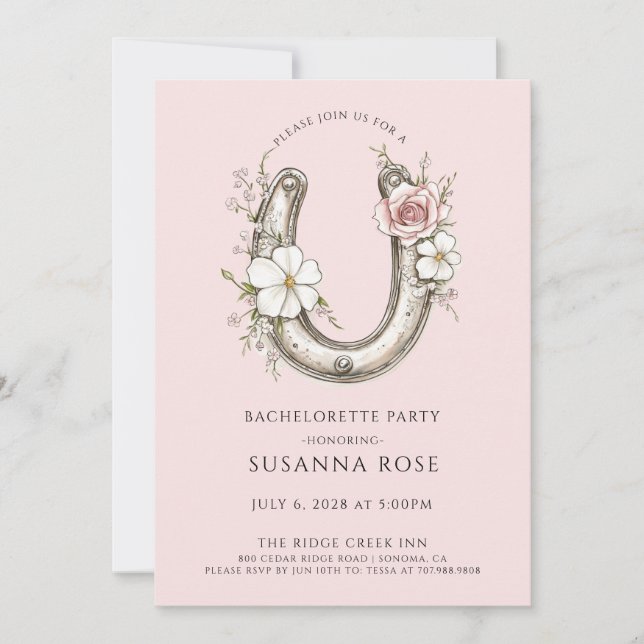 Invitation Fer à cheval floral rustique Bachelorette Party ro (Devant)