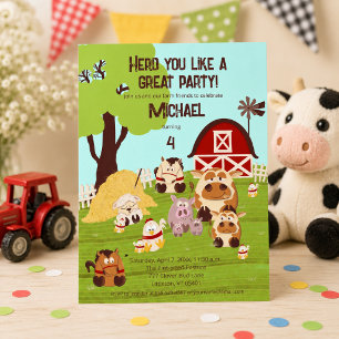 Invitation Ferme Animaux Mignons Anniversaire Enfants Cour De