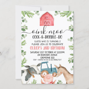 Invitation Ferme Animaux Tracteur Foliage 2e anniversaire