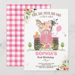 Invitation Ferme Anniversaire Rose Vieux MacDonald Barnyard P
