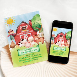 Invitation Ferme Barnyard Animaux Baby shower mignonne