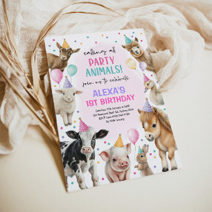 Invitation Ferme Barnyard Fête Animaux Fille Anniversaire