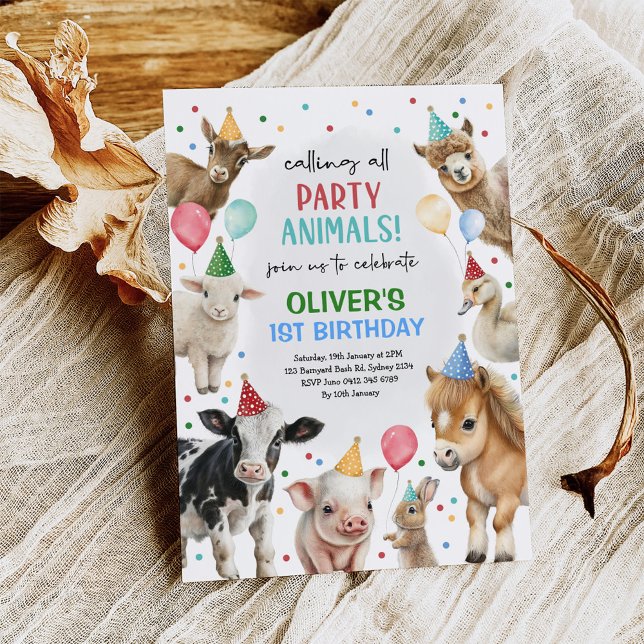 Invitation Ferme Barnyard Party Animaux Ballons Garçon Annive (Créateur téléchargé)