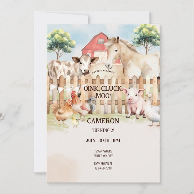 Invitation Ferme d'animaux de ferme à l'aquarelle numérique  (Devant)