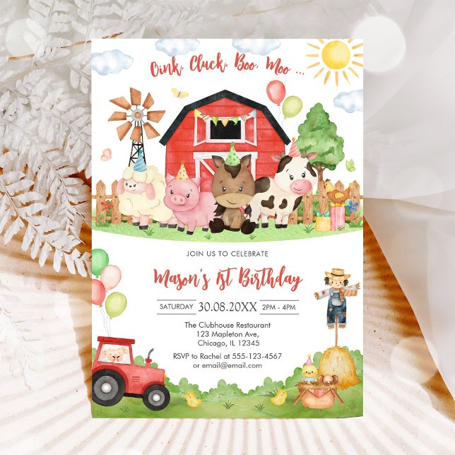 Invitation Ferme d'animaux de naissance Oink Baa Quack Moo (Créateur téléchargé)