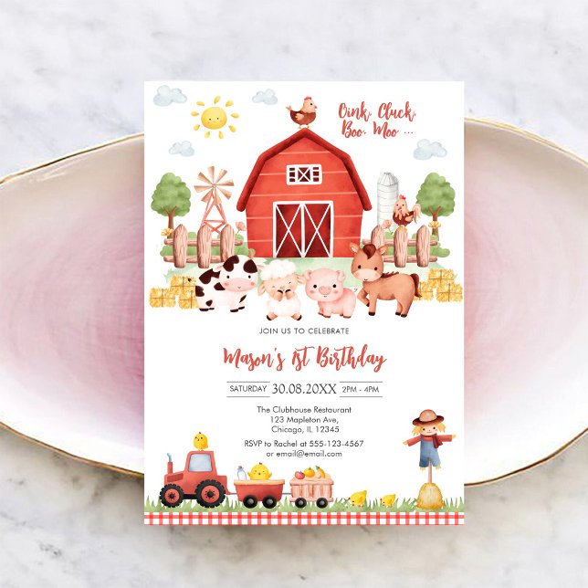 Invitation Ferme d'animaux de naissance Oink Baa Quack Moo (Créateur téléchargé)