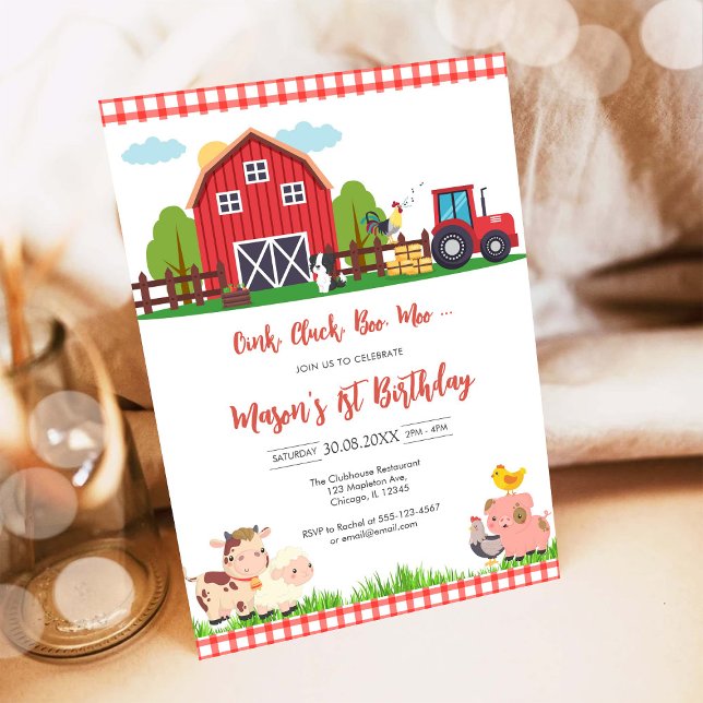 Invitation Ferme d'animaux de naissance Oink Baa Quack Moo (Créateur téléchargé)
