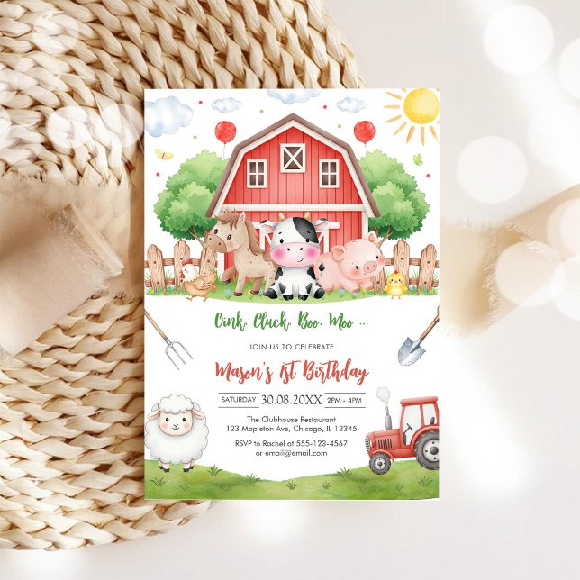 Invitation Ferme d'animaux de naissance Oink Baa Quack Moo (Créateur téléchargé)