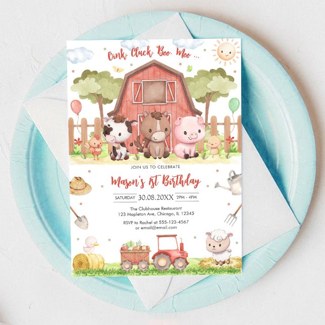 Invitation Ferme d'animaux de naissance Oink Baa Quack Moo (Créateur téléchargé)