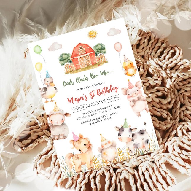 Invitation Ferme d'animaux de naissance Oink Baa Quack Moo (Créateur téléchargé)