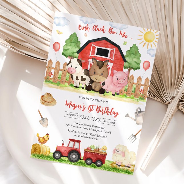 Invitation Ferme d'animaux de naissance Oink Baa Quack Moo (Créateur téléchargé)
