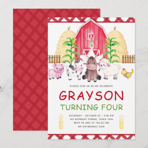 Invitation Ferme d'aquarelle Cute Anniversaire