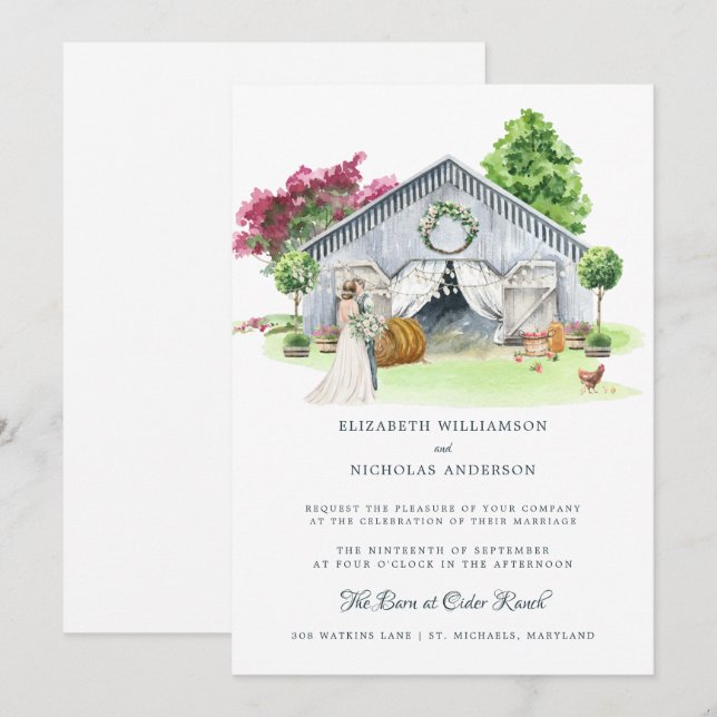 Invitation Ferme de campagne rustique | Mariage élégant de gr (Devant / Derrière)