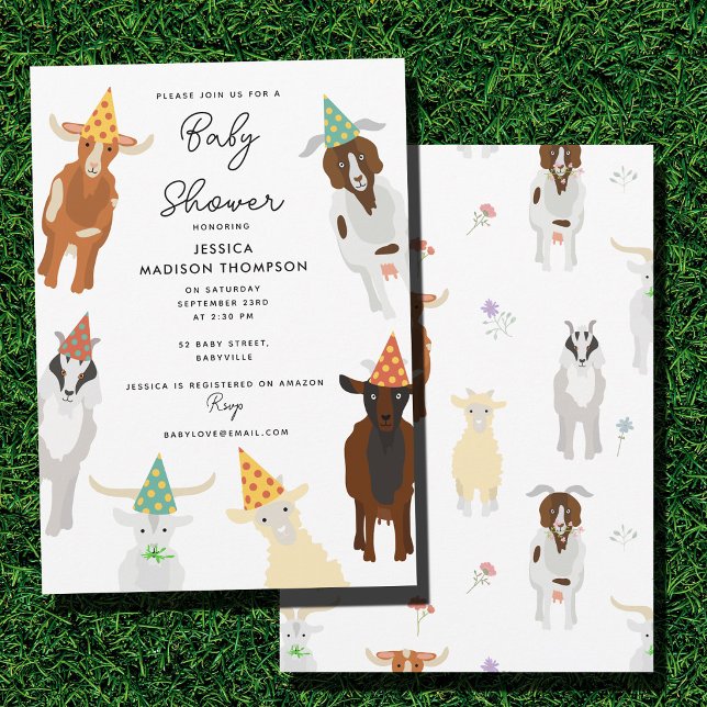 Invitation Ferme de chèvres mignons Animaux de fête Chèvre Ba (Cute Goats Farm Party Animals Goat Baby Shower Invitation)