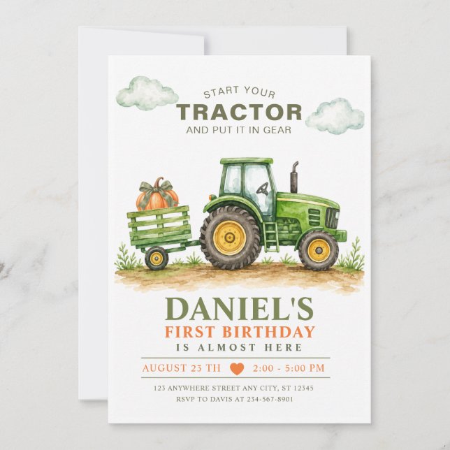 Invitation Ferme de citrouilles vertes pour tracteur pour ann (Devant)
