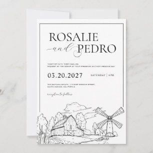 Invitation Ferme de grange blanche élégante rustique mariage