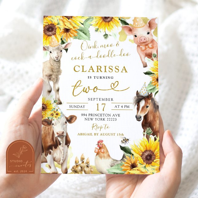 Invitation Ferme de tournesol Animaux d'été Anniversaire (Créateur téléchargé)